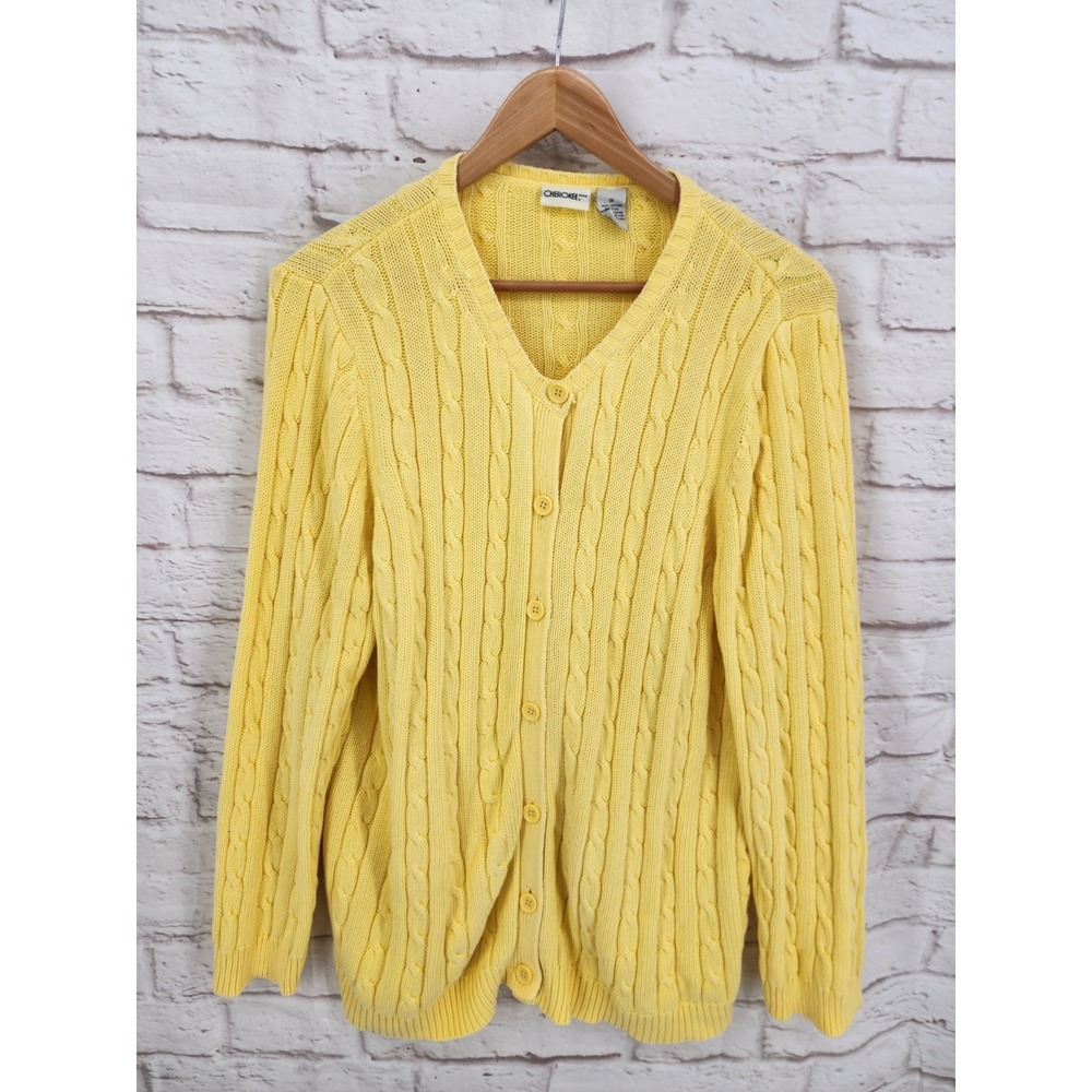 Vintage Cherokee Cable Knit Sweater Cardigan Preppy Coastal Old‎ Money V Neck 1X